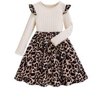 Générique Robe Chic Et Elegante,Robe DéContractéE à Manches Longues Et Imprimé LéOpard Col Rond Coupe Douce Et Confortable Robe Quotidien en Maille RéSistante (Beige 10-11 Years)