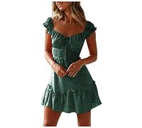 Générique Robe Chic Femme Polka Dot Robe d'été Sexy Mini Robe plissée à Manches d'été Robe à Encolure imprimée pour Femmes Robe pour Femmes Jupe Longue