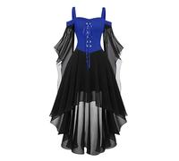 Générique Robe Cocktail Gothique Taille Plus pour Femme - Manches Flare, Capuche, col carré, Lacets, Jupe Ample avec Poches pour scène et événement u99