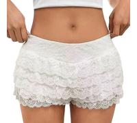 Générique Robe Cocktail pour Femmes élégante et sophistiquée pour soirée création féerique en Dentelle à Volants avec Short intégré (White, L)