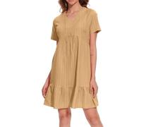 Générique Robe Col V Manches Courtes pour Femme Robes De Plage D'été Longue Décontracté Robe Style Taille Empire Couleur Unie Chic Fluide Elegant Légère Casual DressVoyage Vacances