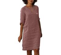 Générique Robe Col V Manches Courtes pour Femme Robes De Plage D'été Longue Décontracté Robe Style Taille Empire Couleur Unie Chic Fluide Elegant Légère Casual Voyage Vacances Maxi Dress