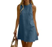 Générique Robe Coton et Lin Femme Ete Chic et Elegant Tunique Robe Mi Longue sans Manches Ample Casuel Couleur Uni Robes Col Rond Décontractée Robes De Plage Grande Taille Dress pour FêTe Vacances