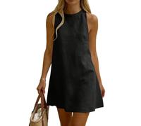 Générique Robe Coton et Lin Femme Ete Chic et Elegant Tunique Robe Mi Longue sans Manches Ample Casuel Couleur Uni Robes Col Rond Décontractée Robes De Plage Grande Taille Dress pour FêTe Vacances