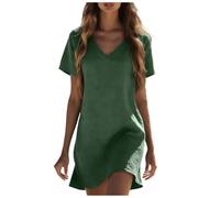 Générique Robe Courte à Manches Courtes Femme Col V Tissu Texturé Fluide Coupe Droite DéContractéE pour éTé Plage Vacances Disponible en Huit Teintes Unies Classiques