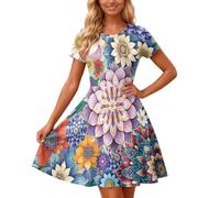Générique Robe Courte décontractée et élégante à Manches Courtes avec imprimé intégral, idéale pour Les Garde-Robes Modernes. (Multicolour, XXXXXL)