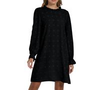 Générique Robe Courte décontractée Femme Manches Longues Fluide en Mousseline pour invitées de Mariage avec Broderies à Pompons(Black, XXL)
