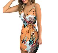 Générique Robe Courte Ete Fine Bretelles Boheme Chic Mariage Invité de Plage Femme Grande Taille Dos Nu Palmier Imprimé Tropical Cache Coeur Col v Sans Manches Casual