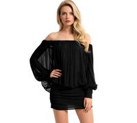 Générique Robe courte manches chauve souris, décolleté barque, plis, ample pour sorties Robe courte ample