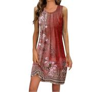 Générique Robe Courte, Robe Droite Femme Grandes Spring Robe D'été Courte sans Manches Vintage Robe De Plage Femme Longue Dégradé Robe Fleurie Col Rond Elegante Robe Rouge Femme Mes Commandes L