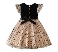 Générique Robe D été Fille Manches Papillons Imprimé Pois Tulle Fête Anniversaire Célébration Princesse Robe De Jour(Black, 2-3 Years)