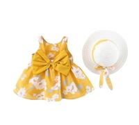 Générique Robe D’été pour Bébé, Tutu sans Manches, Dos Nu, Ensemble Complet avec Nœud Papillon Et Chapeau De Paille, Motif Floral, Tenue De Princesse, Parfaite pour Les Anniversaires