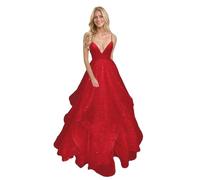 Générique Robe De Bal en Tulle à éPaules DéNudéEs pour Femme Robe De SoiréE Longue Et éLéGante à Col en V Et Paillettes Red 5XL