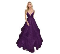 Générique Robe De Bal en Tulle à éPaules DéNudéEs pour Femme Robe De SoiréE Longue Et éLéGante à Col en V Et Paillettes Grape 5XL