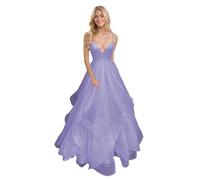 Générique Robe De Bal en Tulle à éPaules DéNudéEs pour Femme Robe De SoiréE Longue Et éLéGante à Col en V Et Paillettes Lavender 5XL