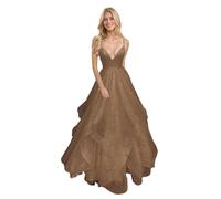 Générique Robe De Bal en Tulle à éPaules DéNudéEs pour Femme Robe De SoiréE Longue Et éLéGante à Col en V Et Paillettes Taupe 5XL