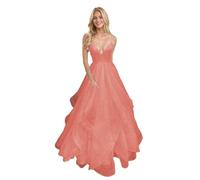 Générique Robe De Bal en Tulle à éPaules DéNudéEs pour Femme Robe De SoiréE Longue Et éLéGante à Col en V Et Paillettes Coral 5XL