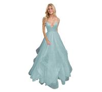 Générique Robe De Bal en Tulle à éPaules DéNudéEs pour Femme Robe De SoiréE Longue Et éLéGante à Col en V Et Paillettes Light Blue XS