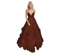 Générique Robe De Bal en Tulle à éPaules DéNudéEs pour Femme Robe De SoiréE Longue Et éLéGante à Col en V Et Paillettes Rust 5XL