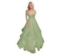 Générique Robe De Bal en Tulle à éPaules DéNudéEs pour Femme Robe De SoiréE Longue Et éLéGante à Col en V Et Paillettes Dusty Sage S