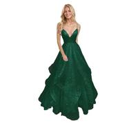 Générique Robe De Bal en Tulle à éPaules DéNudéEs pour Femme Robe De SoiréE Longue Et éLéGante à Col en V Et Paillettes Emerald Green 5XL