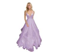 Générique Robe De Bal en Tulle à éPaules DéNudéEs pour Femme Robe De SoiréE Longue Et éLéGante à Col en V Et Paillettes Light Pink 8XL