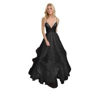 Générique Robe De Bal en Tulle à éPaules DéNudéEs pour Femme Robe De SoiréE Longue Et éLéGante à Col en V Et Paillettes Black M