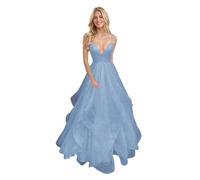 Générique Robe De Bal en Tulle à éPaules DéNudéEs pour Femme Robe De SoiréE Longue Et éLéGante à Col en V Et Paillettes Sky Blue XL