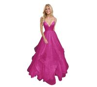 Générique Robe De Bal en Tulle à éPaules DéNudéEs pour Femme Robe De SoiréE Longue Et éLéGante à Col en V Et Paillettes Fuchsia 8XL