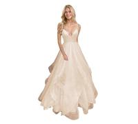 Générique Robe De Bal en Tulle à éPaules DéNudéEs pour Femme Robe De SoiréE Longue Et éLéGante à Col en V Et Paillettes Beige 10XL
