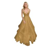 Générique Robe De Bal en Tulle à éPaules DéNudéEs pour Femme Robe De SoiréE Longue Et éLéGante à Col en V Et Paillettes Gold 5XL