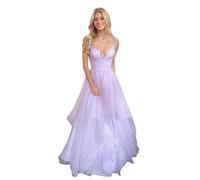 Générique Robe De Bal en Tulle à éPaules DéNudéEs pour Femme Robe De SoiréE Longue Et éLéGante à Col en V Et Paillettes Lilac XXS