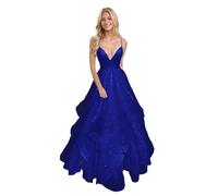 Générique Robe De Bal en Tulle à éPaules DéNudéEs pour Femme Robe De SoiréE Longue Et éLéGante à Col en V Et Paillettes Royal Blue XXS