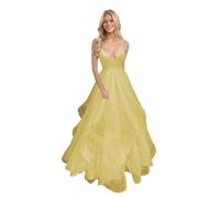 Générique Robe De Bal en Tulle à éPaules DéNudéEs pour Femme Robe De SoiréE Longue Et éLéGante à Col en V Et Paillettes Yellow 7XL