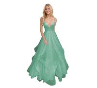 Générique Robe De Bal en Tulle à éPaules DéNudéEs pour Femme Robe De SoiréE Longue Et éLéGante à Col en V Et Paillettes Mint Green S