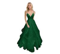 Générique Robe De Bal en Tulle à éPaules DéNudéEs pour Femme Robe De SoiréE Longue Et éLéGante à Col en V Et Paillettes Dark Green 5XL