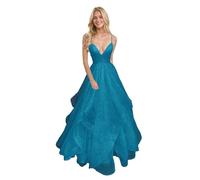 Générique Robe De Bal en Tulle à éPaules DéNudéEs pour Femme Robe De SoiréE Longue Et éLéGante à Col en V Et Paillettes Ice Blue 5XL