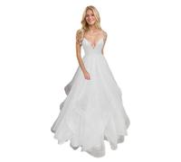 Générique Robe De Bal en Tulle à éPaules DéNudéEs pour Femme Robe De SoiréE Longue Et éLéGante à Col en V Et Paillettes White 7XL