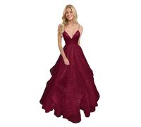 Générique Robe De Bal en Tulle à éPaules DéNudéEs pour Femme Robe De SoiréE Longue Et éLéGante à Col en V Et Paillettes Burgundy 5XL