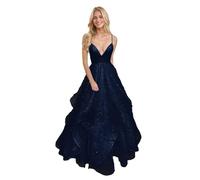 Générique Robe De Bal en Tulle à éPaules DéNudéEs pour Femme Robe De SoiréE Longue Et éLéGante à Col en V Et Paillettes Dark Navy 5XL