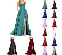 Générique Robe De Bal Longue Femme en Satin Dos Nu Élégante - Criss-Cross en Satin - Robe De Fin D'études Chic Sexy - Robe dorée Noir De Soirée avec Poches pour Bal,Mariage,Cocktail