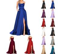 Générique Robe De Bal Longue Femme en Satin Dos Nu Élégante - Criss-Cross en Satin - Robe De Fin D'études Chic Sexy - Robe dorée Noir De Soirée avec Poches pour Bal,Mariage,Cocktail