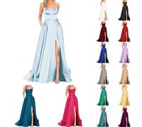 Générique Robe De Bal Longue Femme en Satin Dos Nu Élégante - Criss-Cross en Satin - Robe De Fin D'études Chic Sexy - Robe dorée Noir De Soirée avec Poches pour Bal,Mariage,Cocktail