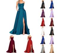 Générique Robe De Bal Longue Femme en Satin Dos Nu Élégante - Criss-Cross en Satin - Robe De Fin D'études Chic Sexy - Robe dorée Noir De Soirée avec Poches pour Bal,Mariage,Cocktail