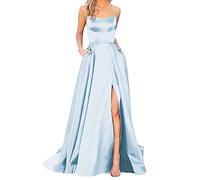 Générique Robe De Bal Longues Femmes Robe Satin Longue Ceremonie ÉLéGantes Dos Longues Robes Crisn Satin Spaghetti Robes Bal SoiréE Fente LatéRale Mariage avec Poches