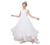 Générique Robe De Cérémonie Enfant Dos V Profond Gros Nœud Fête Confortable Respirant Printemps Été Automne Grande Taille(White, 9-10 Years)