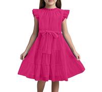 Générique Robe de Cérémonie pour Enfant Faille à Manches Volantes Col Brodé Ceinture Décorative Coupe A Line Tenue Festive(160.00)