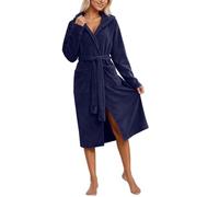 Générique Robe De Chambre Femme Grande Taille,Peignoir en Flanelle Douce pour Un Peignoir Polaire Confortable avec Capuche IntéGréE VêTements De DéTente pour La Maison Le Spa L'HôTel (Navy One Size)