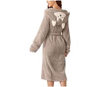 Générique Robe De Chambre Femme, Peignoirs Coton Capuche Peignoir Eponge Adulte Flanelle d'hiver Chaude Et Doux Éponge Vêtements De Nuit Peignoir De Bain Super Doux Robe De Chambre Moelleux