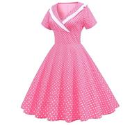 Générique Robe De Cocktail Femme Robe Annee 20 30 40 50 60 70 Pin Up Rockabilly Vintage Soirée Communion Femme Mi-Longue Rétro Robe À Pois Manche Courte Au Genou A-Line pour Anniversaire Regular